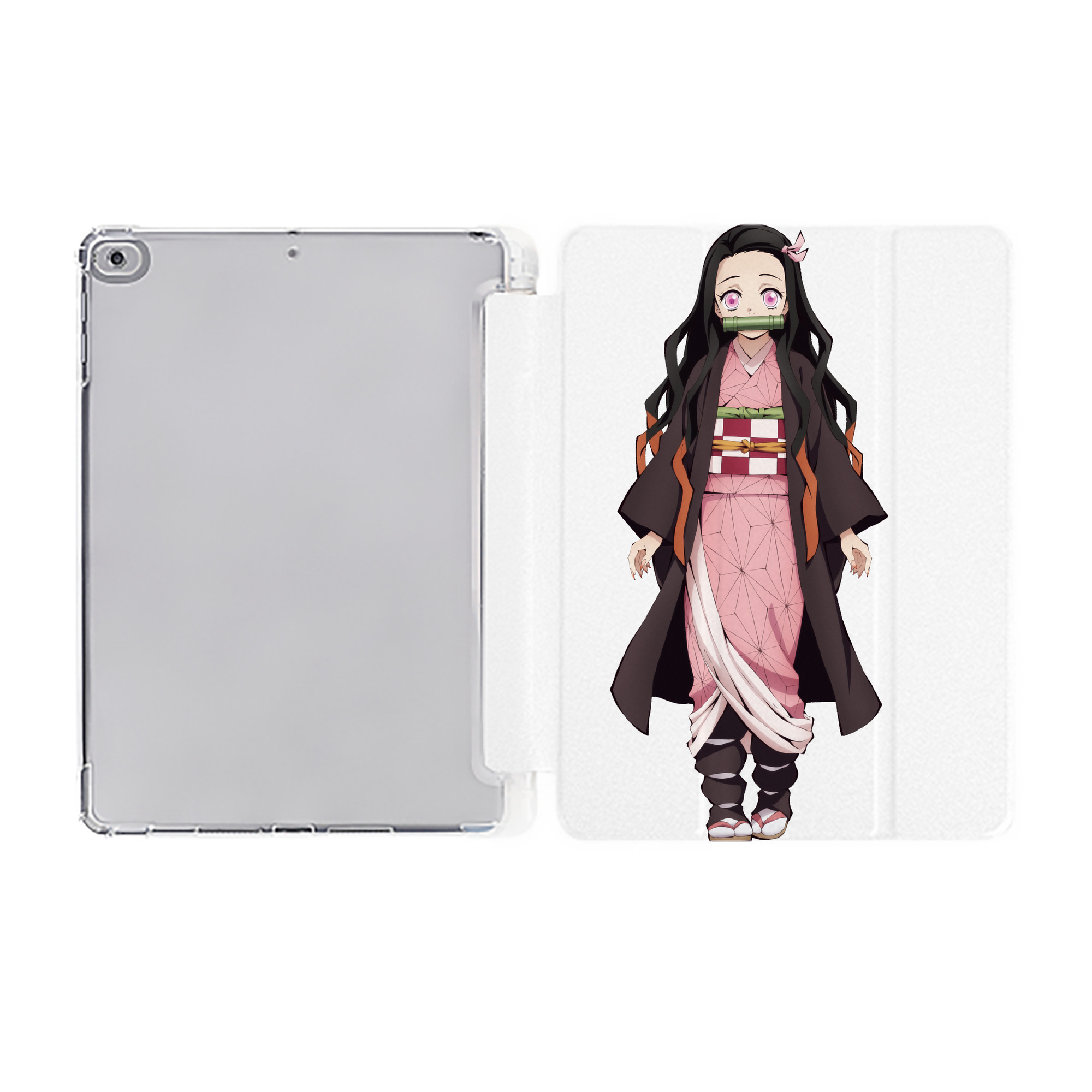 （画像用） 鬼滅の刃（きめつのやいば）竈門 禰󠄀豆子／かまど ねずこ Kamado Nezuko IPad ケース ペン収納付き 三つ折りスタンド PUレザー×シリコン 対応機種9.5/10.5/10.9インチ